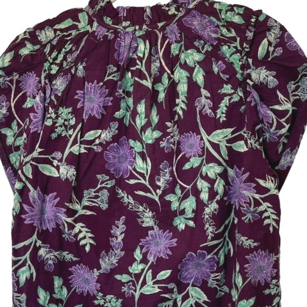 Free People Meant to Be Floral Puff‎ Sleeve Button Up Blouse Top NWT